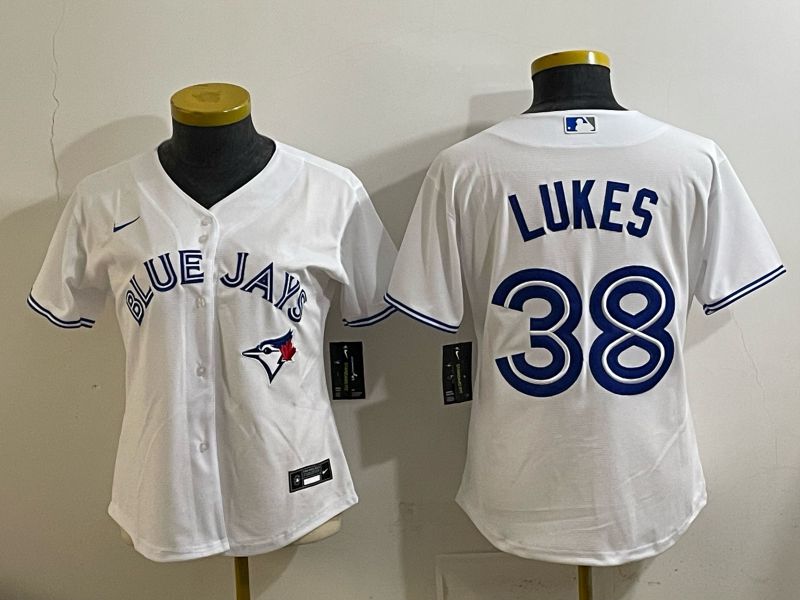 Women 2025 Nike Toronto Blue Jays #38 Lukes White Game MLB Jersey 05